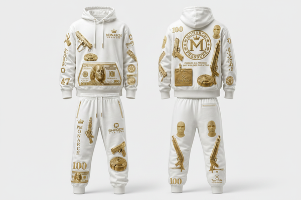 Monarch Pressure White & Gold Luxe Hoodie + Jogger Set