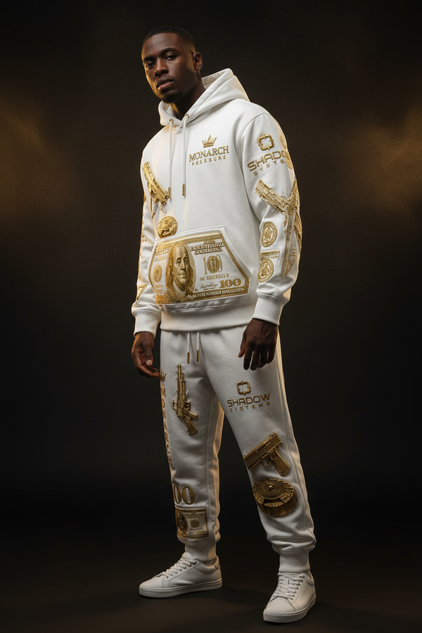 Monarch Pressure White & Gold Luxe Hoodie + Jogger Set
