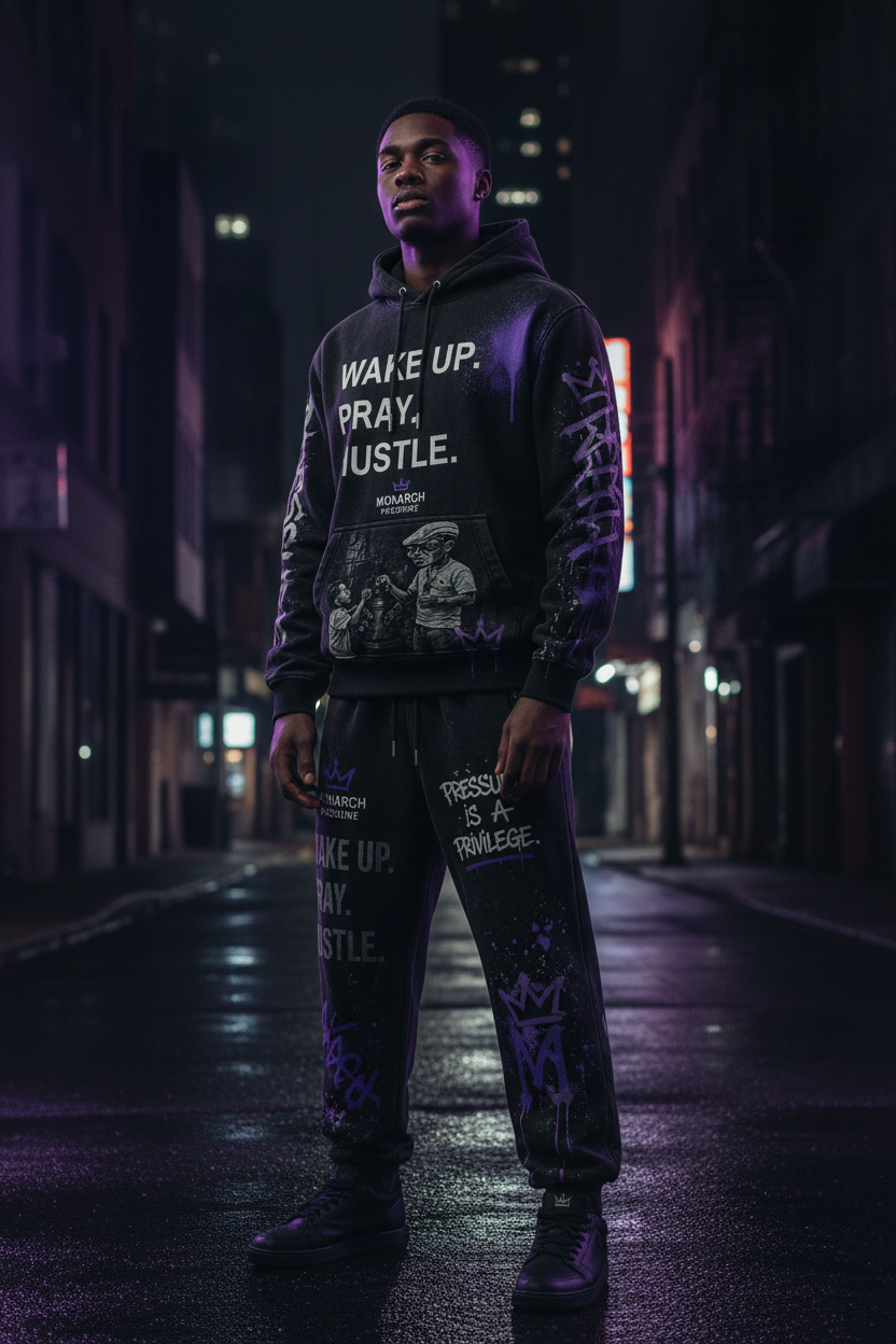 Monarch Pressure Sneak Hustle Black Purple Hoodie + Jogger Set