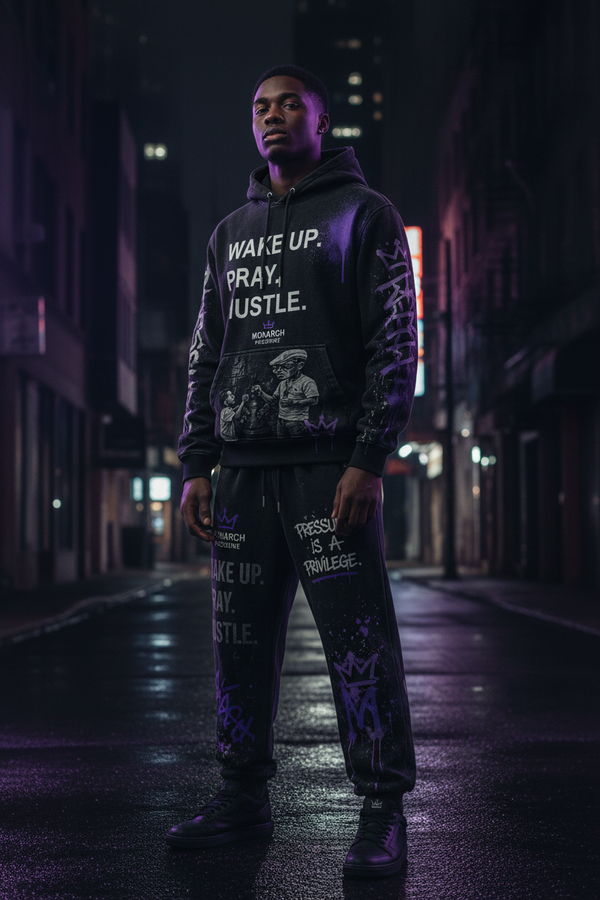 Monarch Pressure Sneak Hustle Black Purple Hoodie + Jogger Set