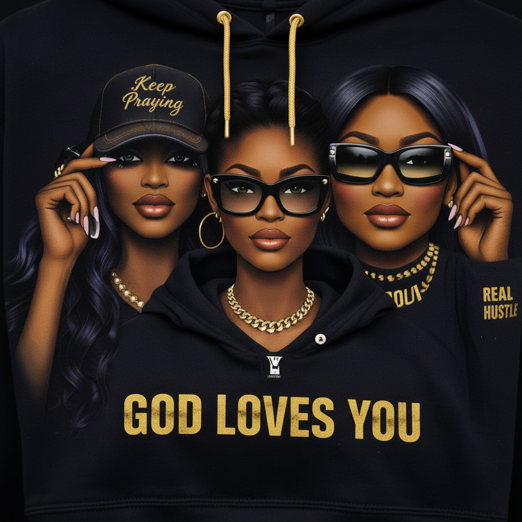 Monarch Pressure "God Loves You" Black & Gold Cropped Hoodie & Shorts Set