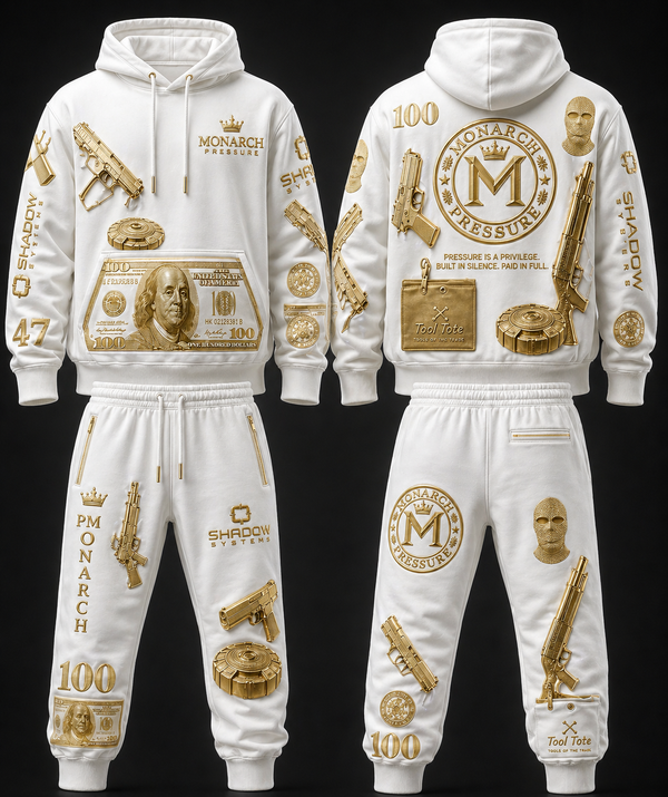 Monarch Pressure White & Gold Luxe Hoodie + Jogger Set