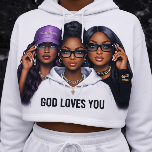 Monarch Pressure "God Loves You" White & Purple Cropped Hoodie & Shorts Set