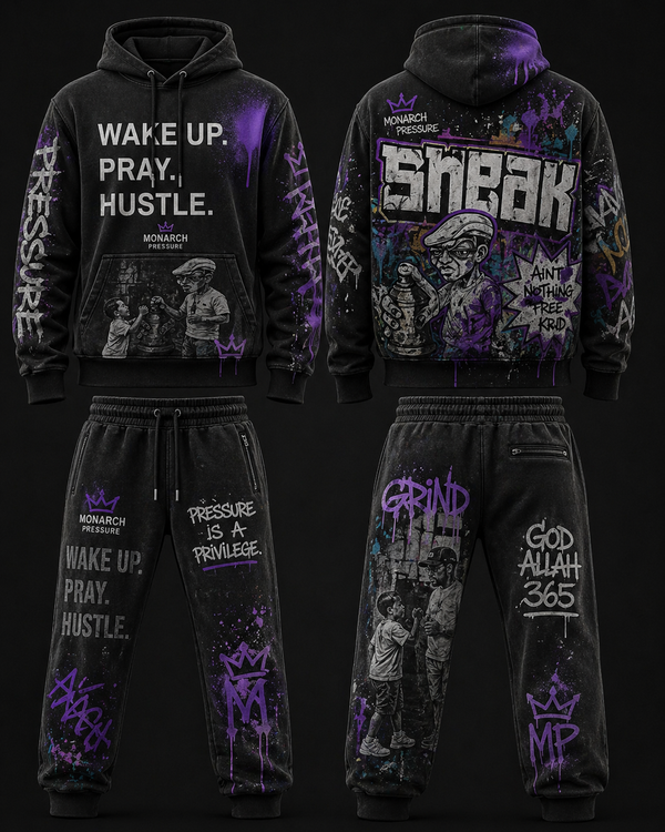 Monarch Pressure Sneak Hustle Black Purple Hoodie + Jogger Set